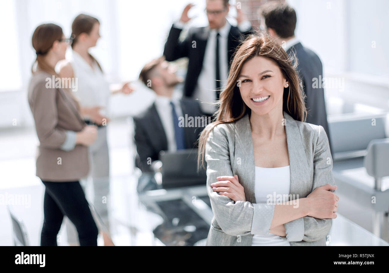 portrait of confident business woman on blurred office background Stock ...