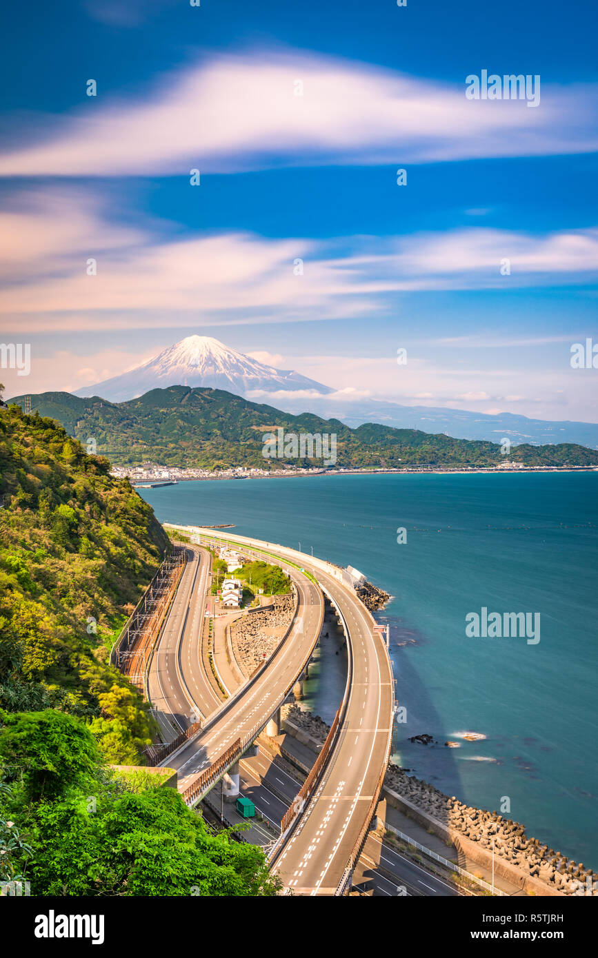 Satta Pass, Shizuoka, Japan with Mt. Fuji and Suruga Bay. Stock Photo