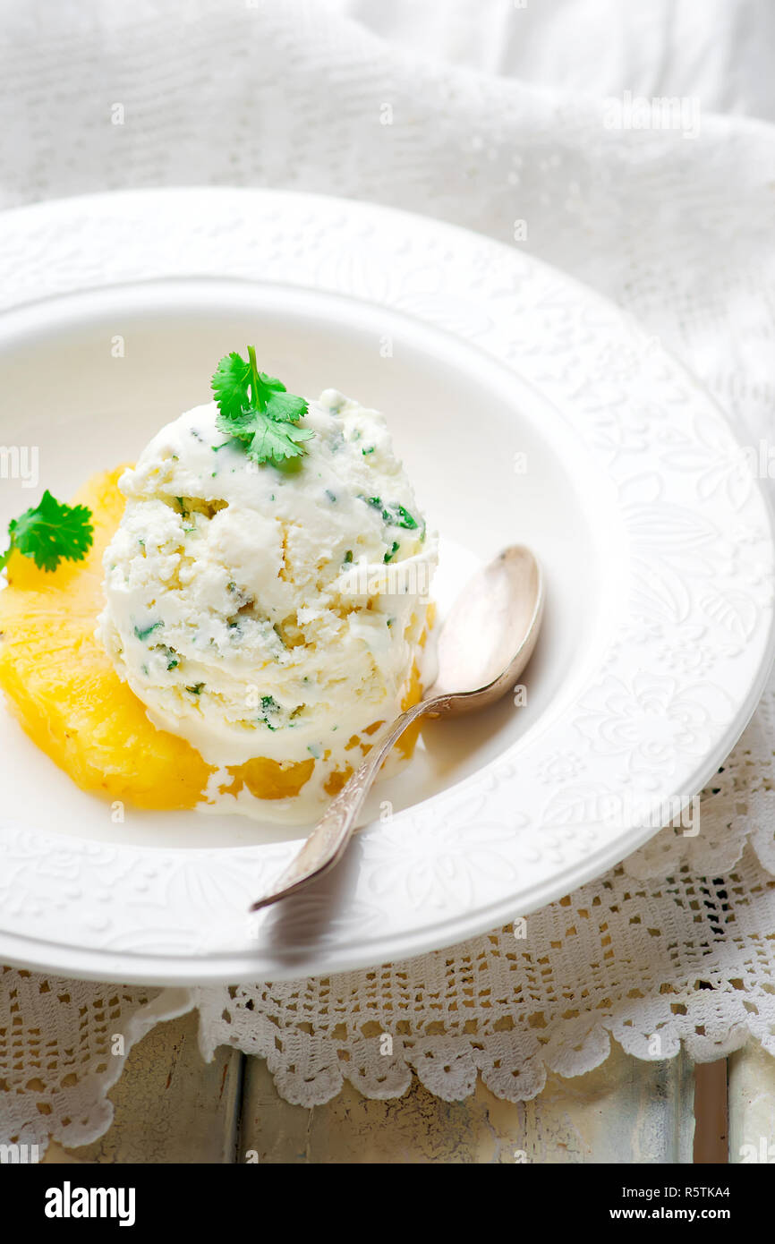 Pineapple with Ginger Ice Cream.selective focus Stock Photo Alamy