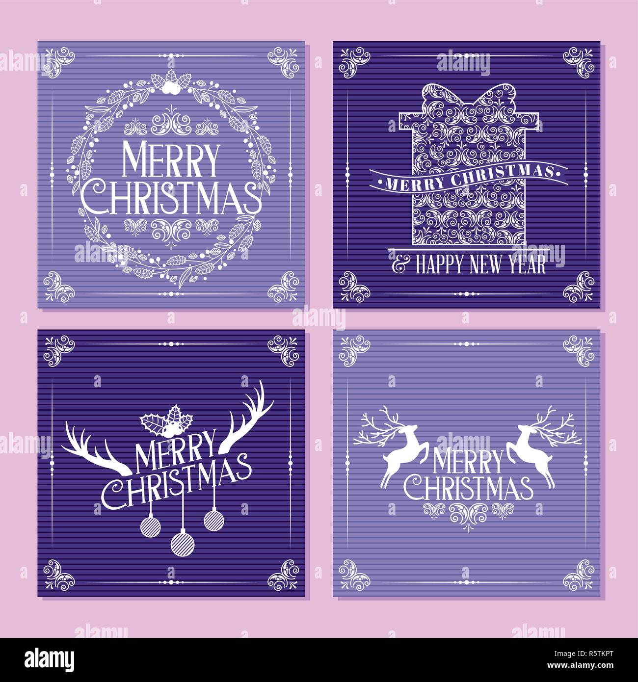 set greeting card merry christmas decoration vector illustration Stock ...