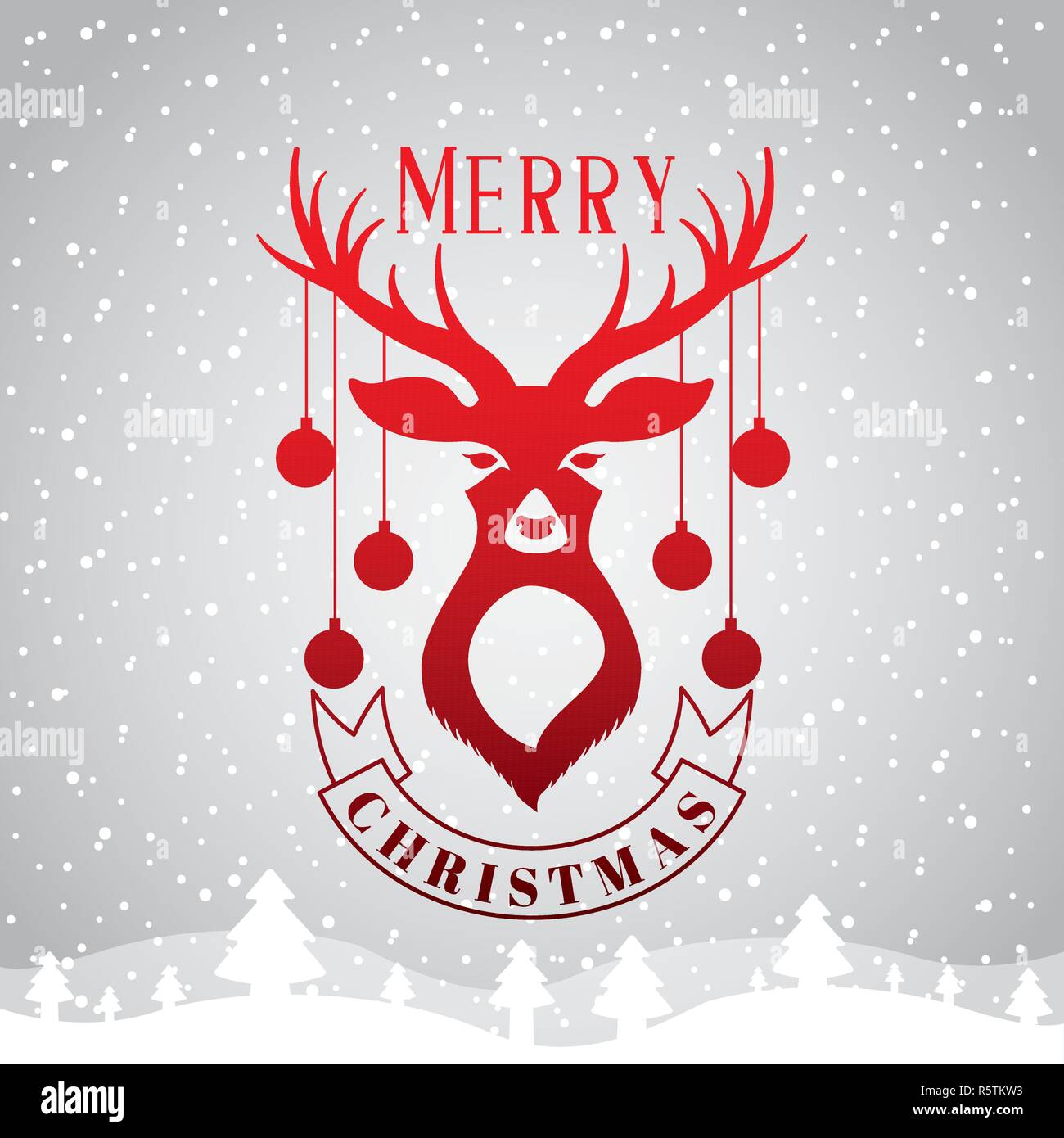 deer landscape snow tree merry christmas vector illustration Stock ...