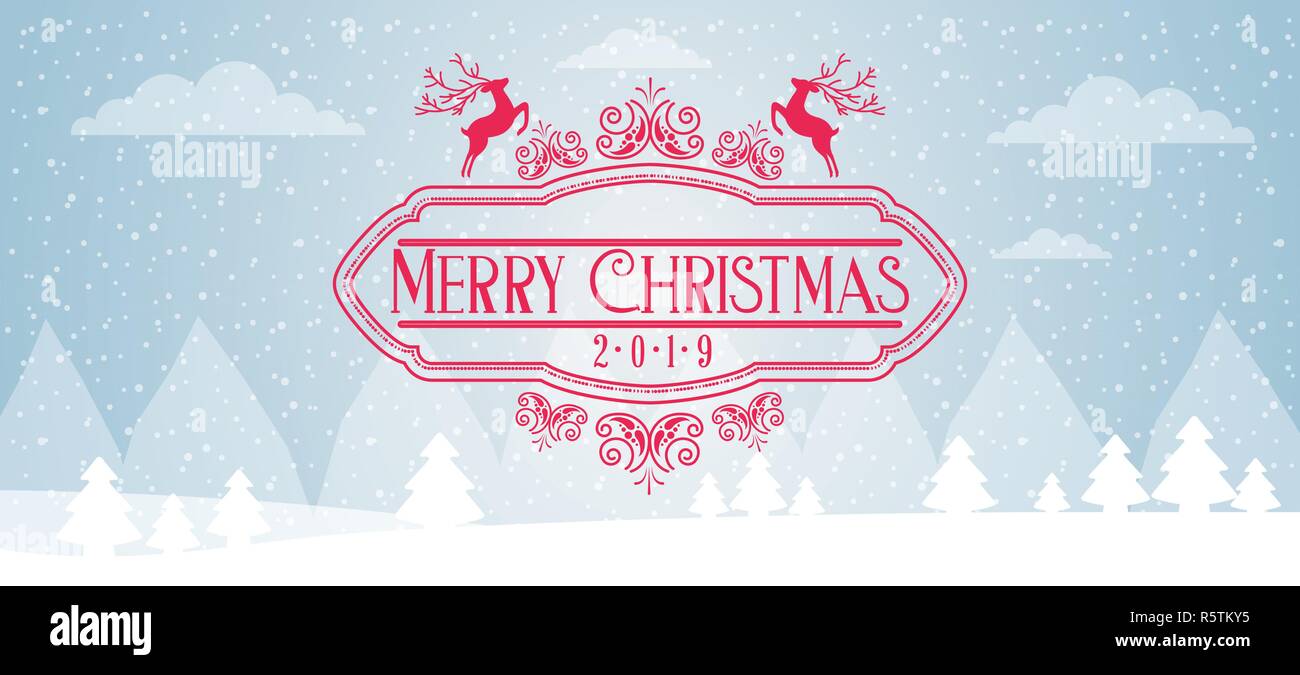 landscape deers snow merry christmas vector illustration Stock Vector ...