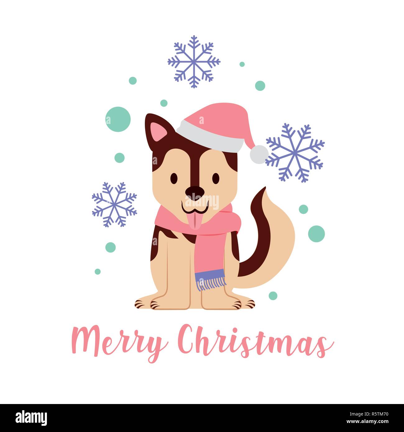 dog with scarf and hat merry christmas vector illustration Stock Vector ...