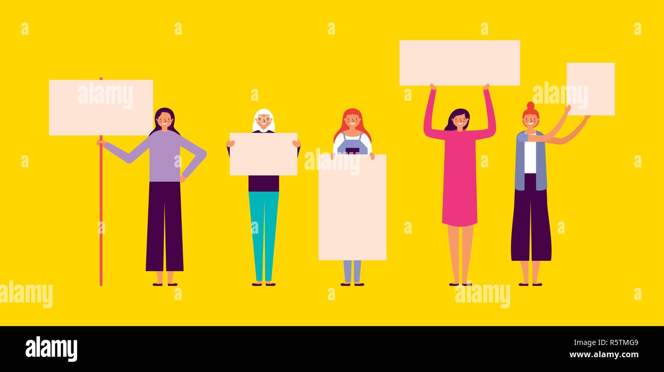 happy people holding banner smiling vector illustration Stock Vector ...