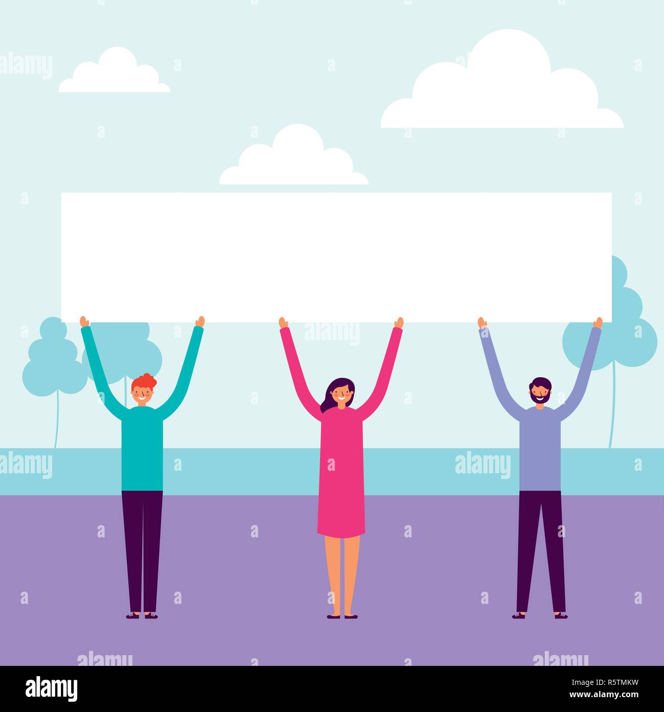 outdoor people holding empty banner vector illustration Stock Vector ...