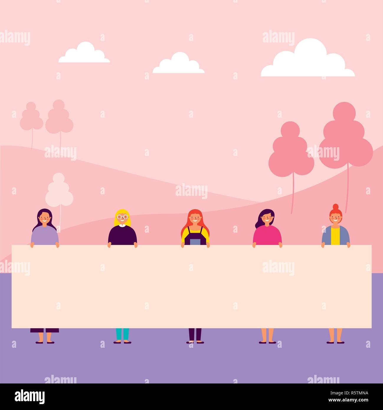 color happy people holding banner vector illustration Stock Vector ...
