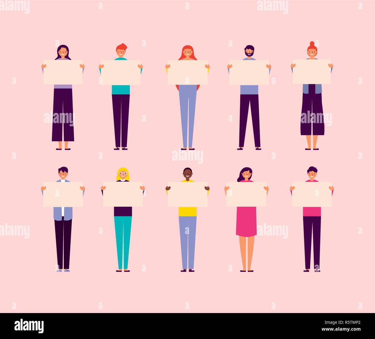people holding empty banners smiling vector illustration Stock Vector ...