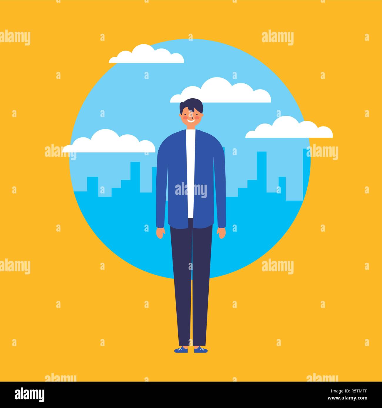 city outdoor sticker clouds elegant boy smiling vector illustration ...