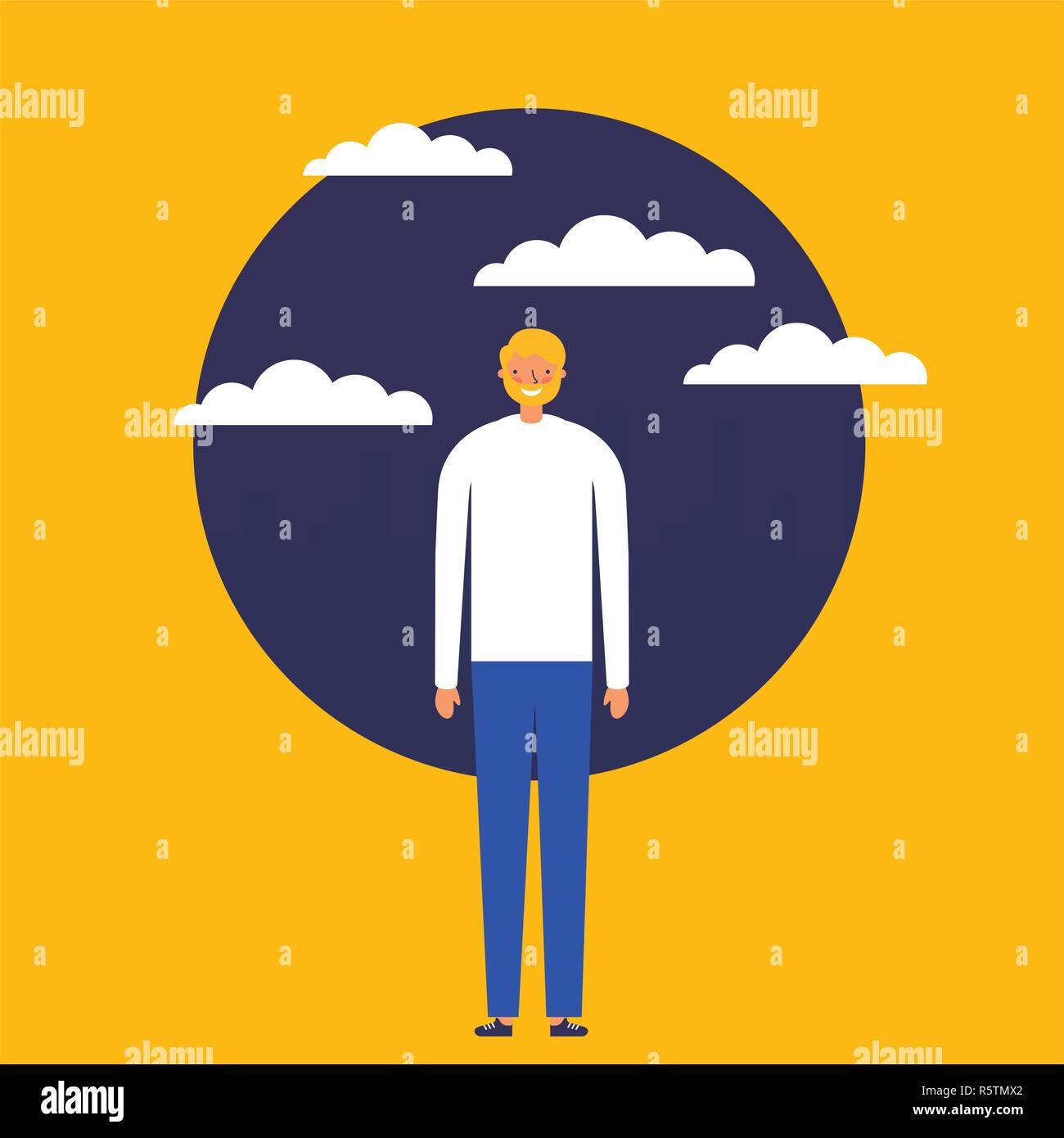 sticker outdoor clouds cute boy smiling vector illustration Stock ...