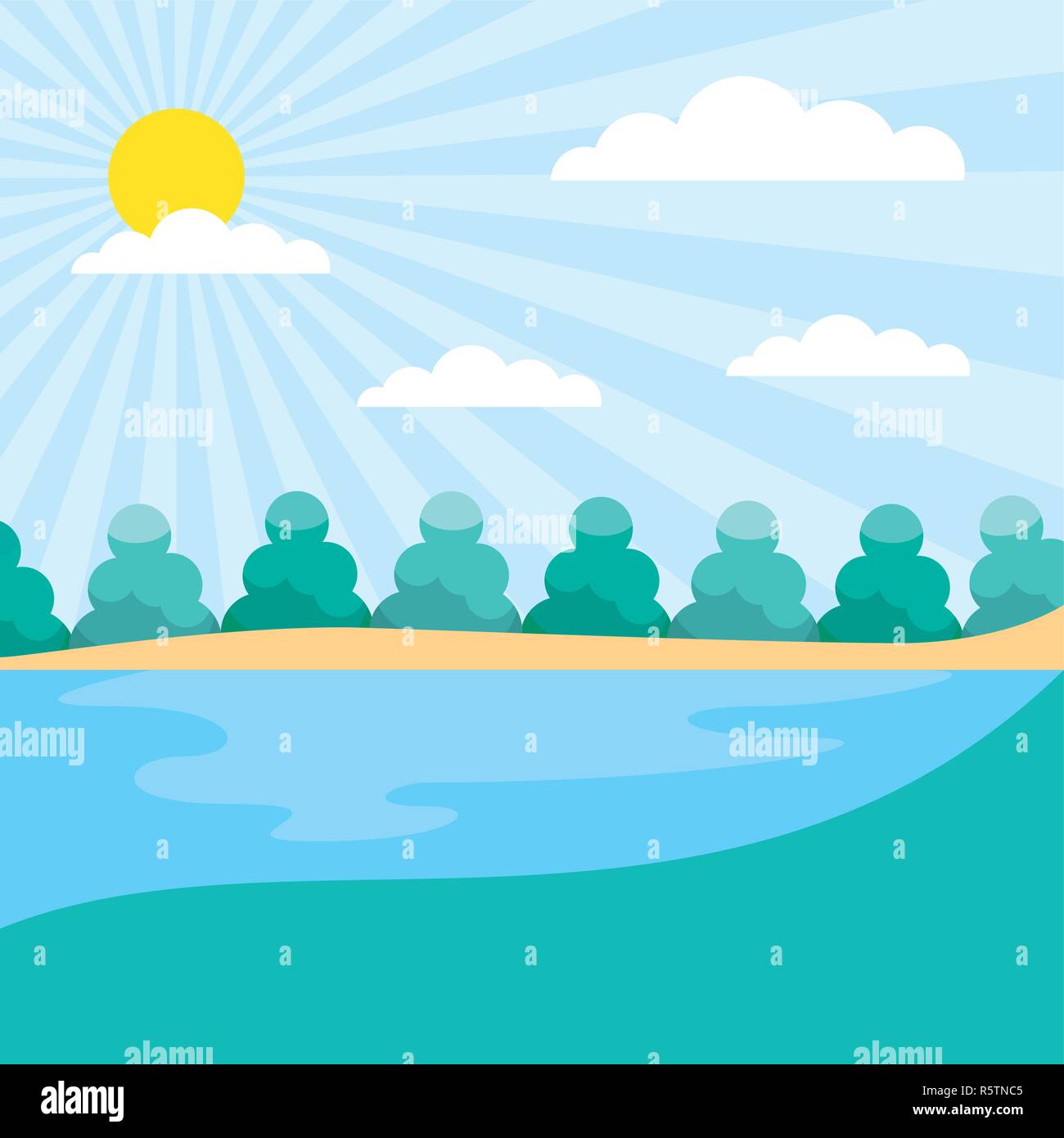 outdoor park sunny day lake trees vector illustration Stock Vector ...