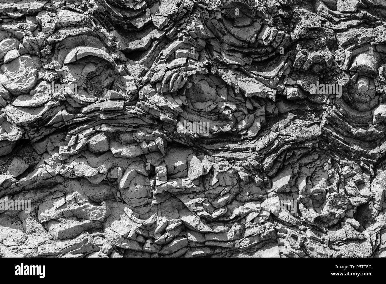 Sedimentary rock. Structure of natural stone. Background. Black and white. Stock Photo