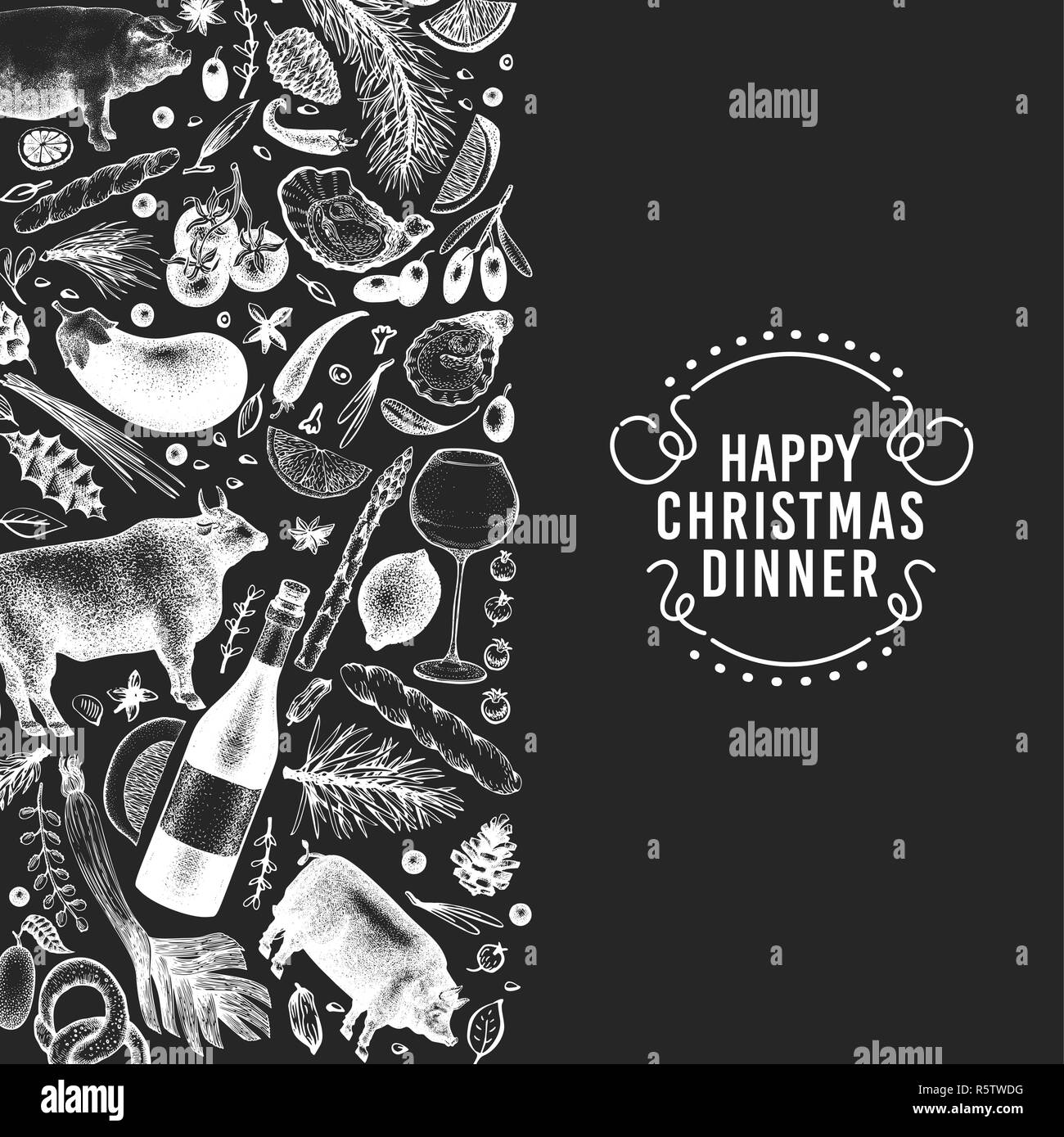 happy-christmas-dinner-design-template-vector-hand-drawn-illustrations