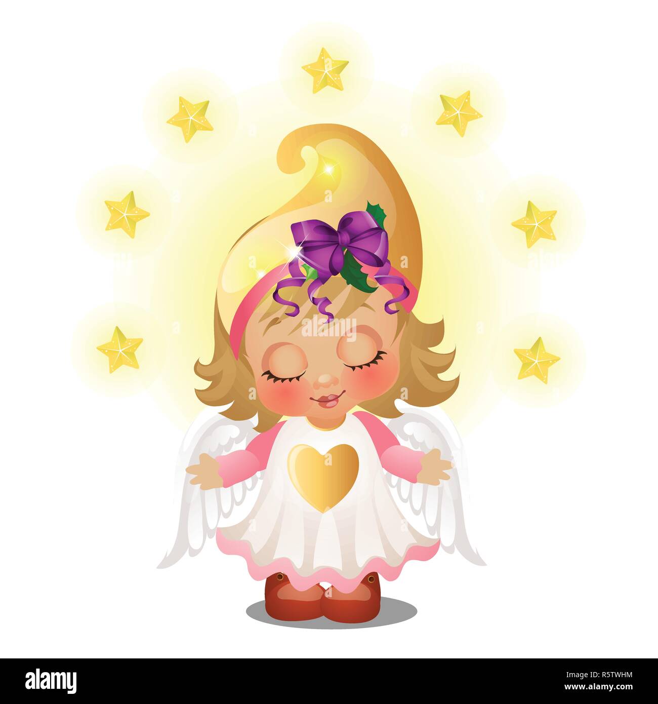 Cute Animated Girl With Angel Wings Smiling With Eyes Closed