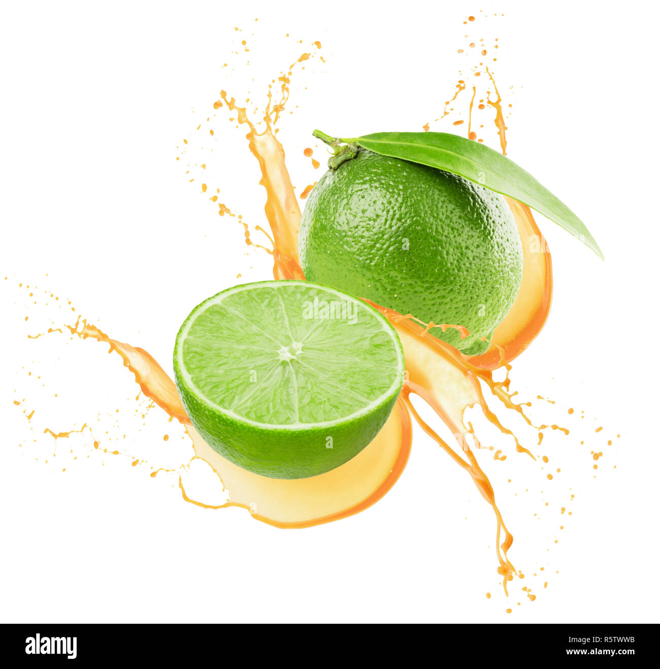 limes in juice splash isolated on a white background Stock Photo Alamy