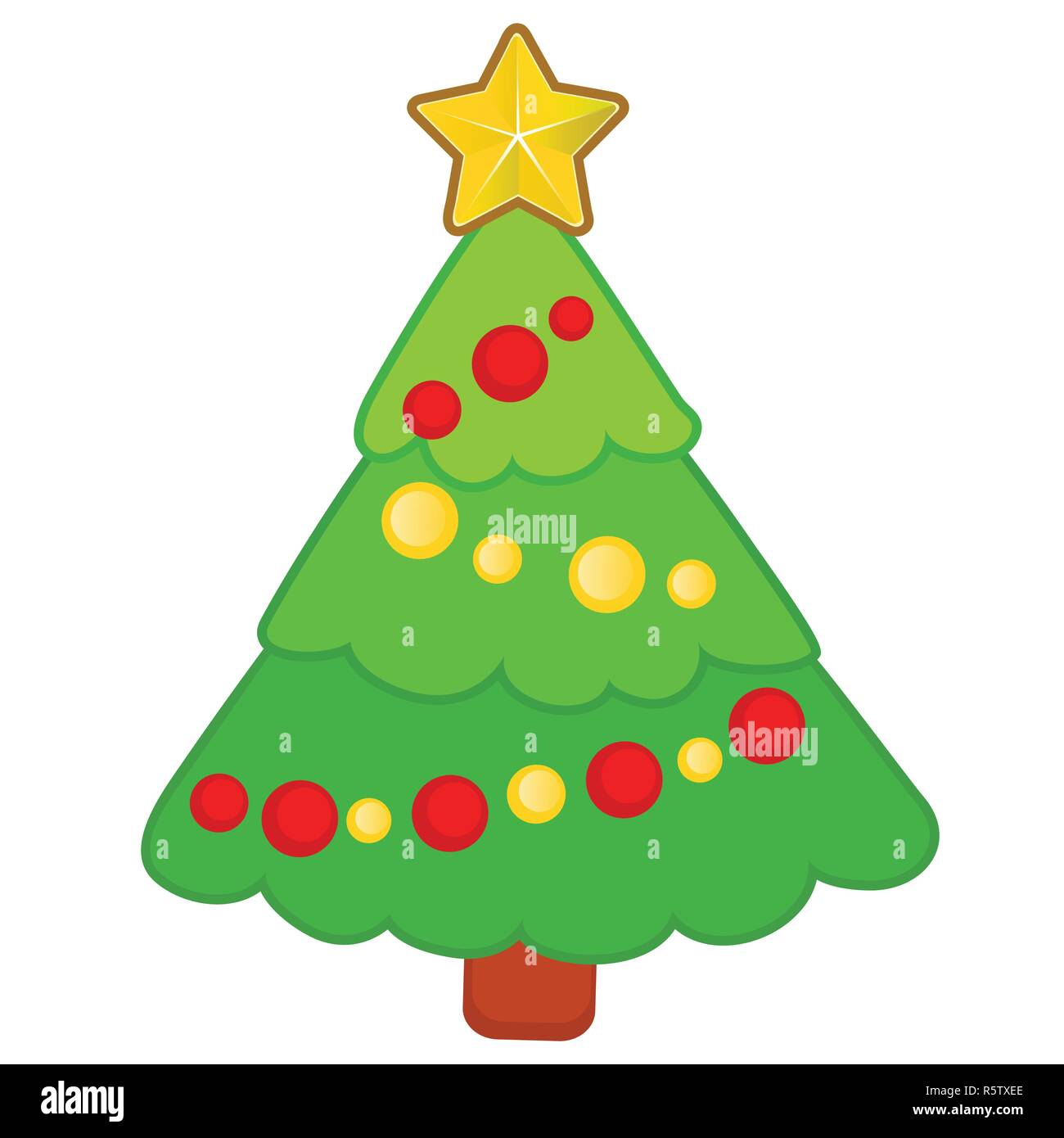 Drawn funny Christmas tree with ornaments isolated on a white background. Sketch of Christmas festive poster, party invitation, other holiday card. Vector cartoon close-up illustration. Stock Vector