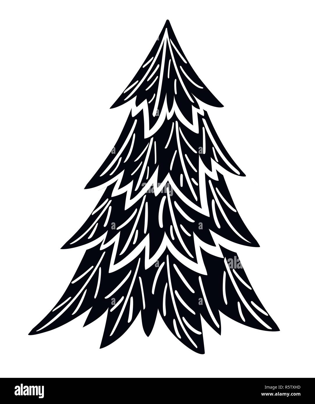 Black silhouette. Spruce tree. Evergreen flat style. Christmas tree without decorations. Vector illustration isolated on white background. Stock Vector