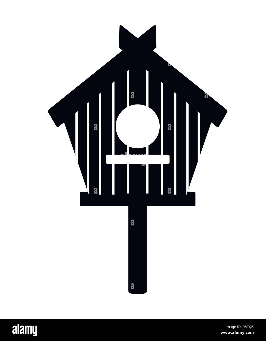 Black silhouette. Wooden bird house. Nesting box. Flat vector illustration isolated on white background. Stock Vector