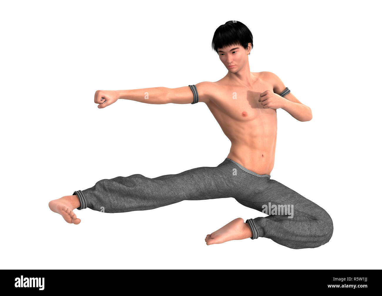 3D Rendering Fighting Monk on White Stock Photo