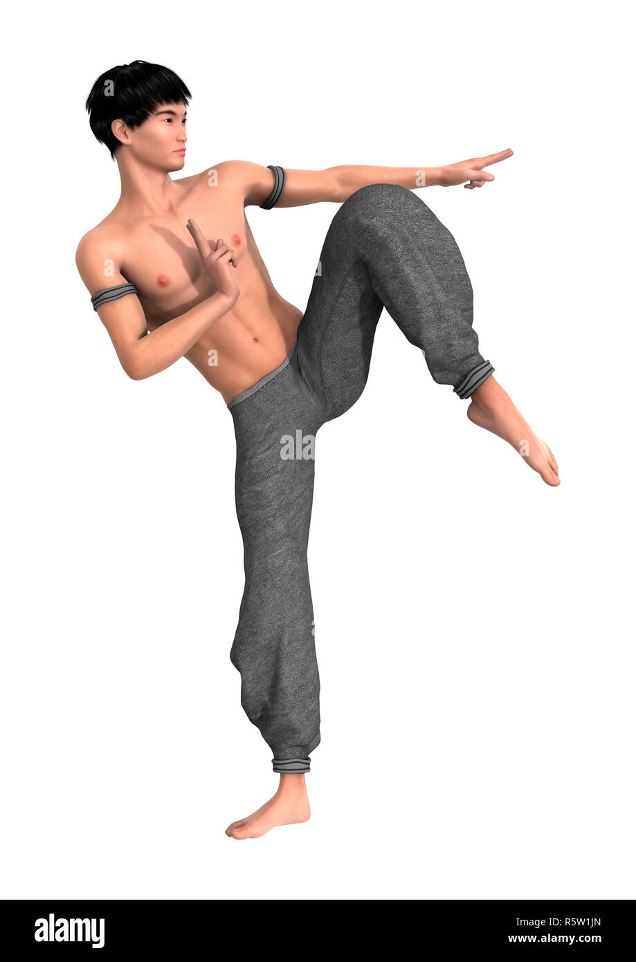 3D Rendering Fighting Monk on White Stock Photo