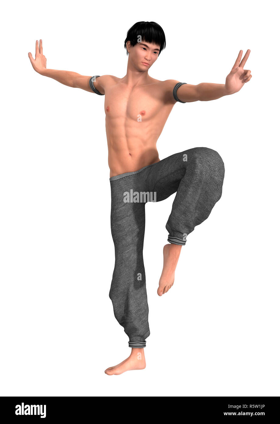 3D Rendering Fighting Monk on White Stock Photo