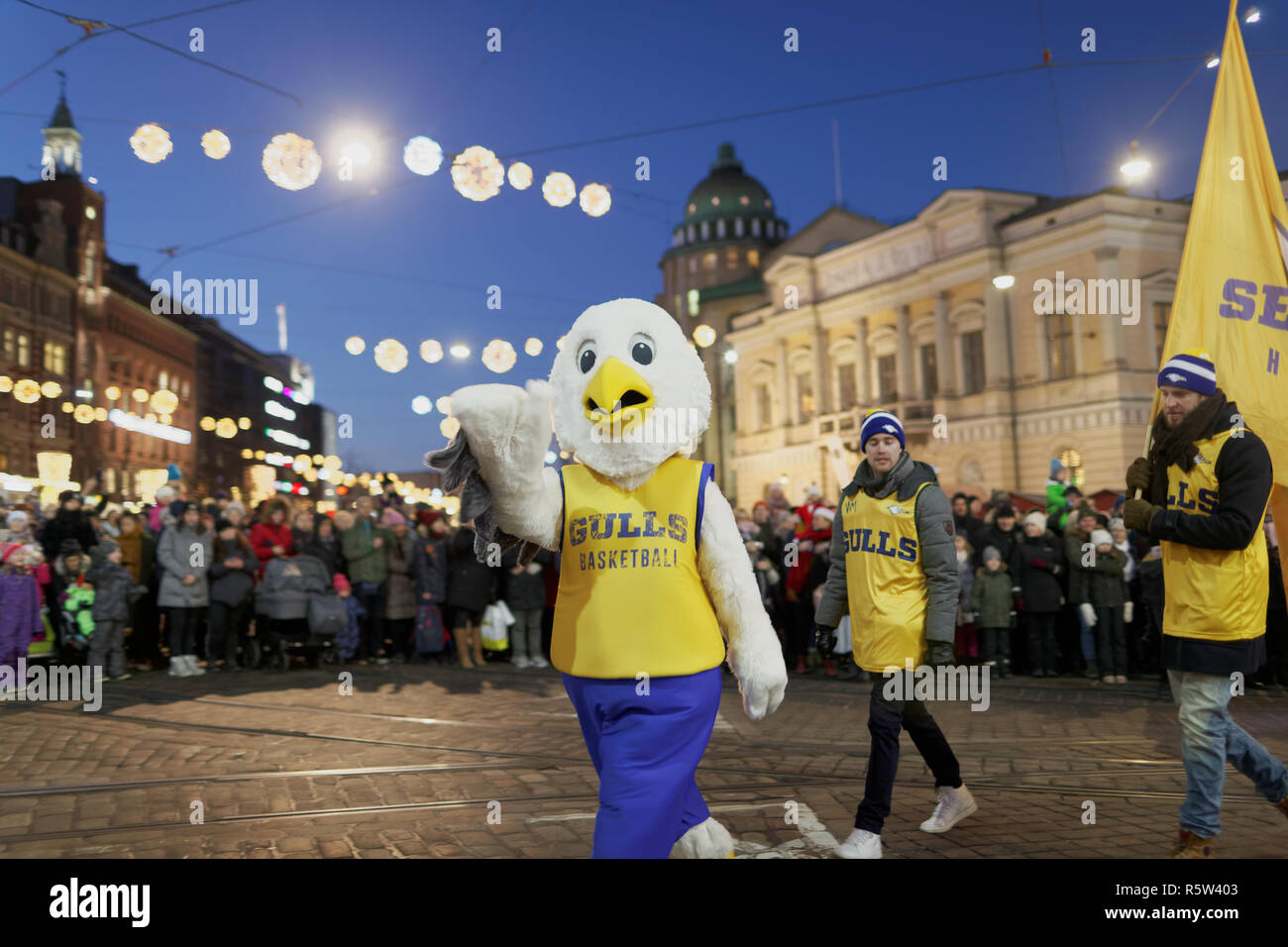 Helsinki, Finland - November 25, 2018: Helsinki Seagulls basketball club on  the parade dedicated to the opening of Christmas street. Traditionally Ale  Stock Photo - Alamy