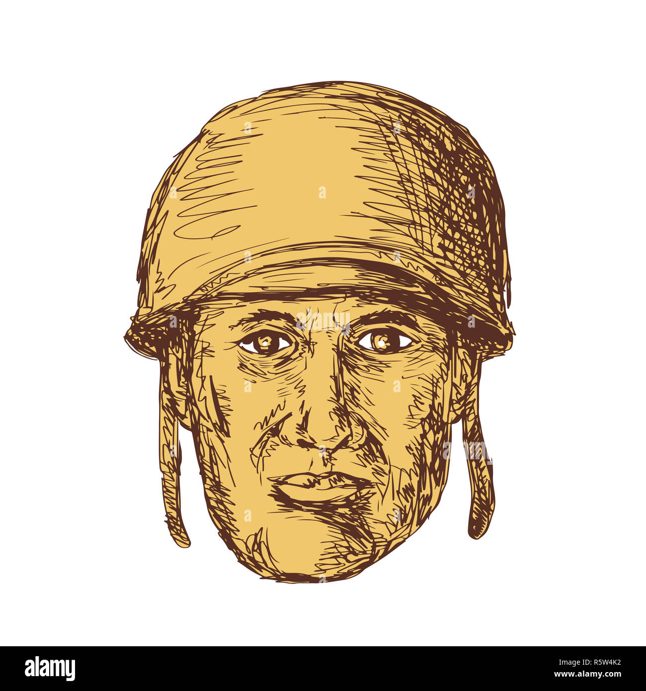 WW2 American Soldier Head Drawing Stock Photo