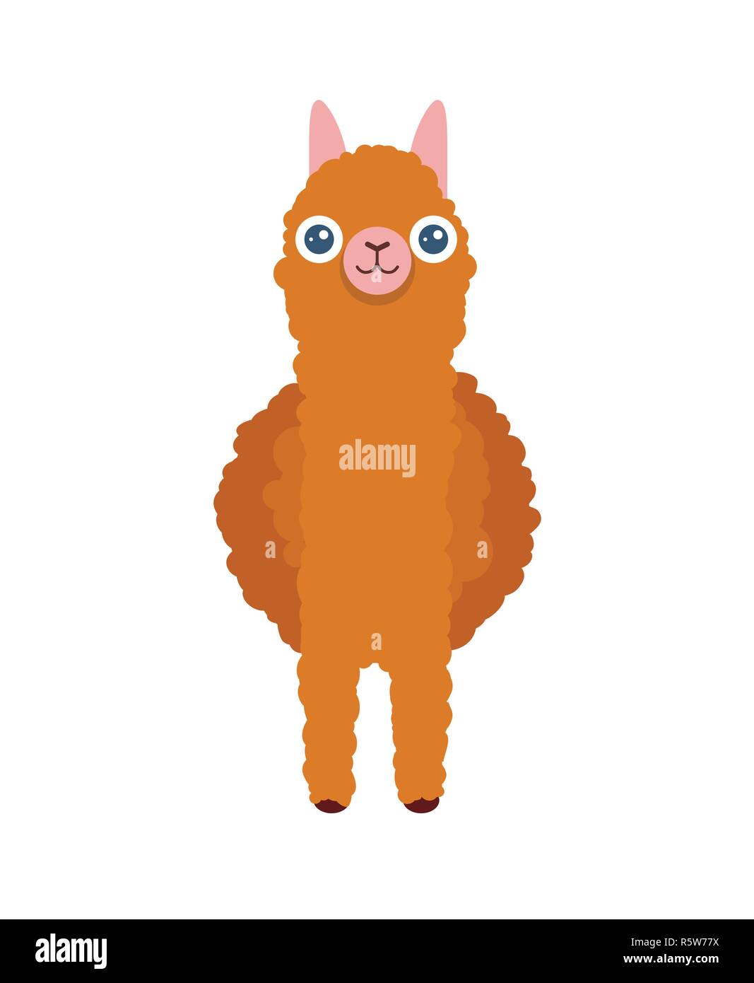 Cute south american Alpaca in front - Vector cartoon illustration of Lama for posters and greating cards. Stock Vector