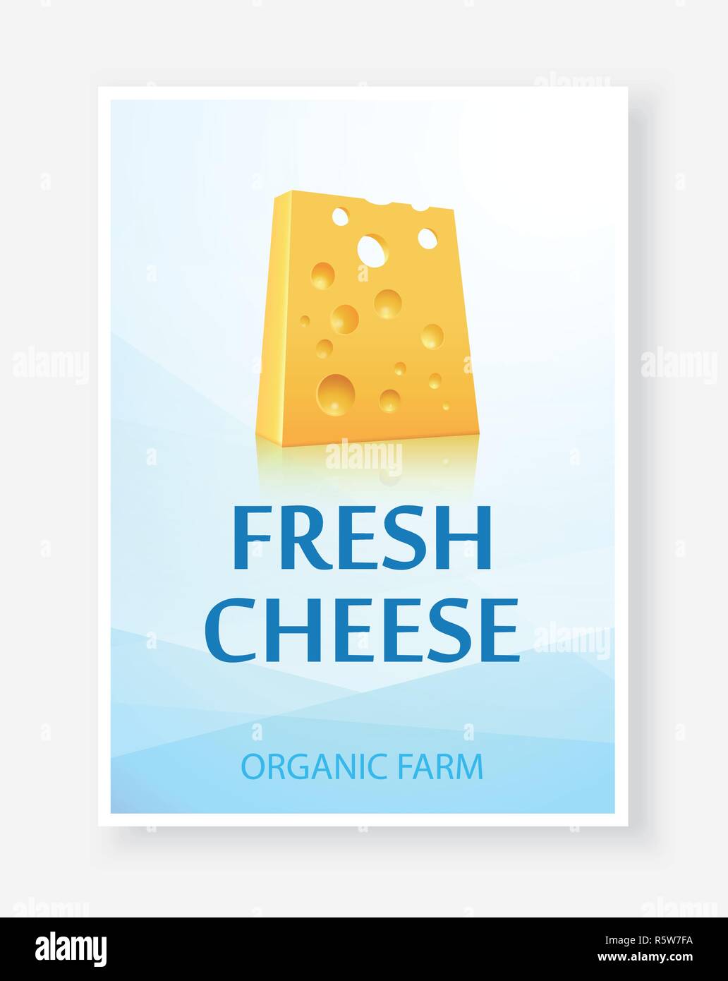 Ad banner with fresh Cheese icon on light blue color. Vector illustration for brochure, menu of cheese and dairy production. Stock Vector