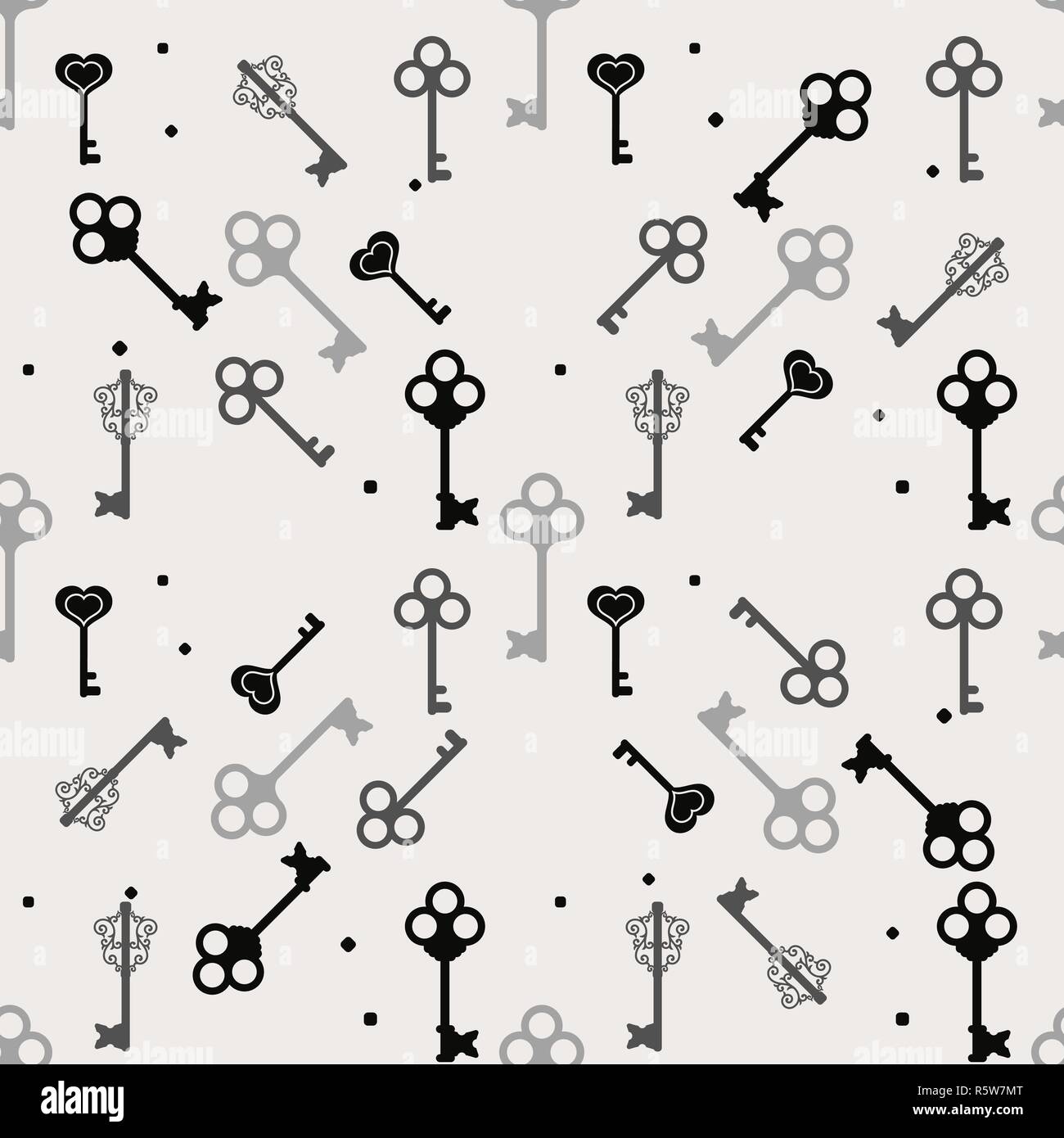 Simple black and white seamless pattern with different keys silhouettes, vector illustration eps10 Stock Vector