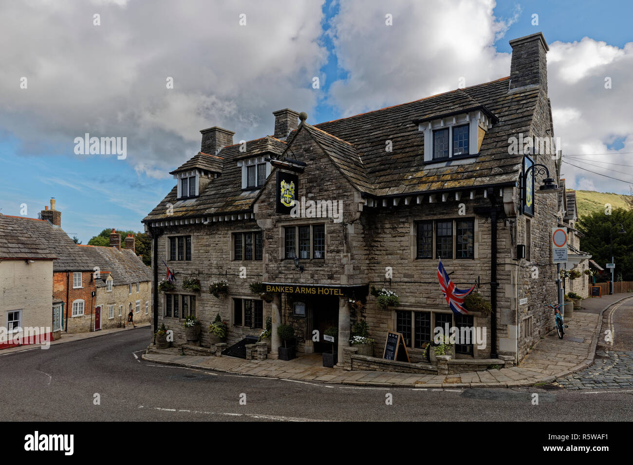 The Bankes Arms Hotel in the village of Corfe Castle, Dorset Stock Photo