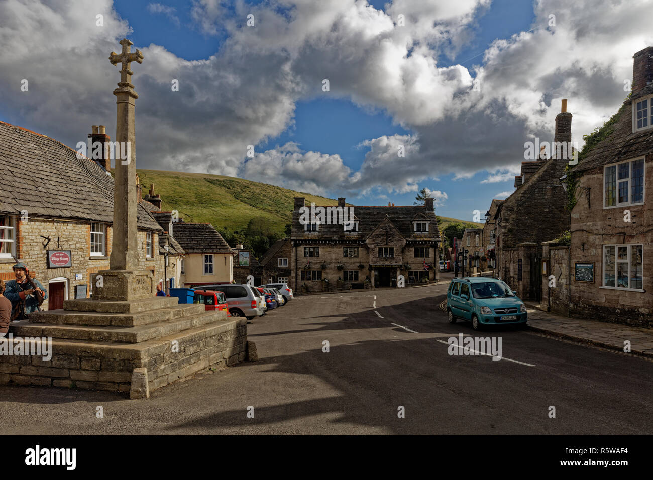 The village square at Corfe Castle, Dorset Stock Photo