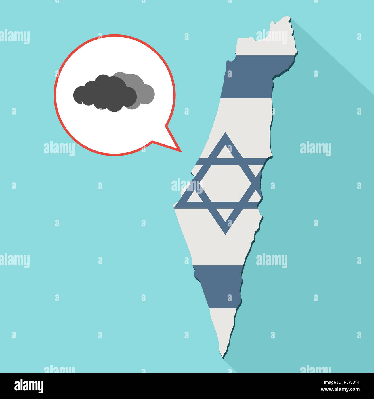 Animation of a long shadow Israel map with its flag and a comic balloon with a cloud Stock Photo