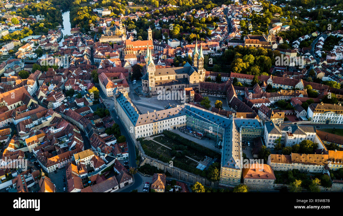 Bamberg Cathedral and Neue Residenz, ornate 17th century palace and rose garden, Bamberg, Germany Stock Photo