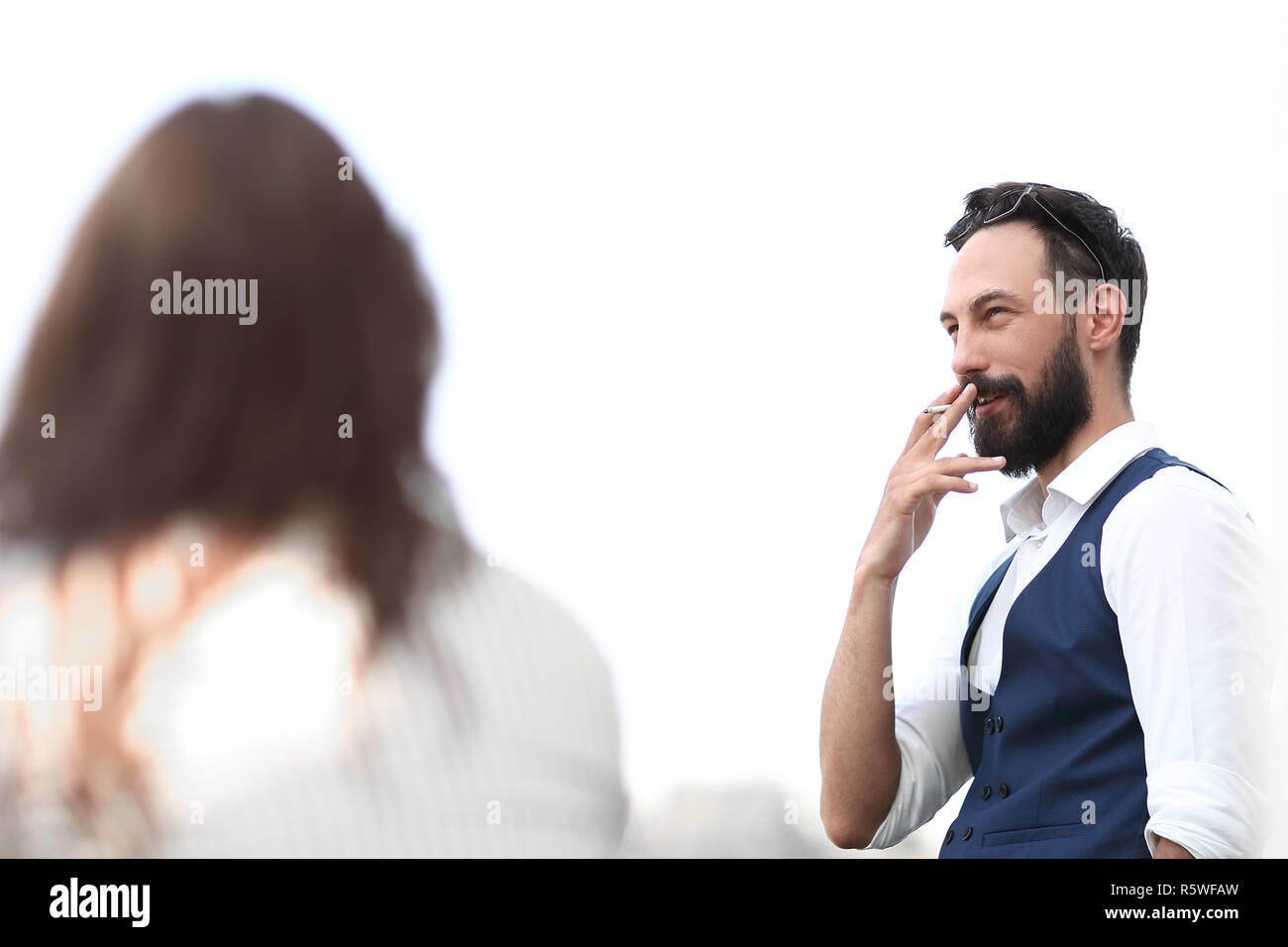 close up.businessman Smoking while standing near an office window Stock Photo