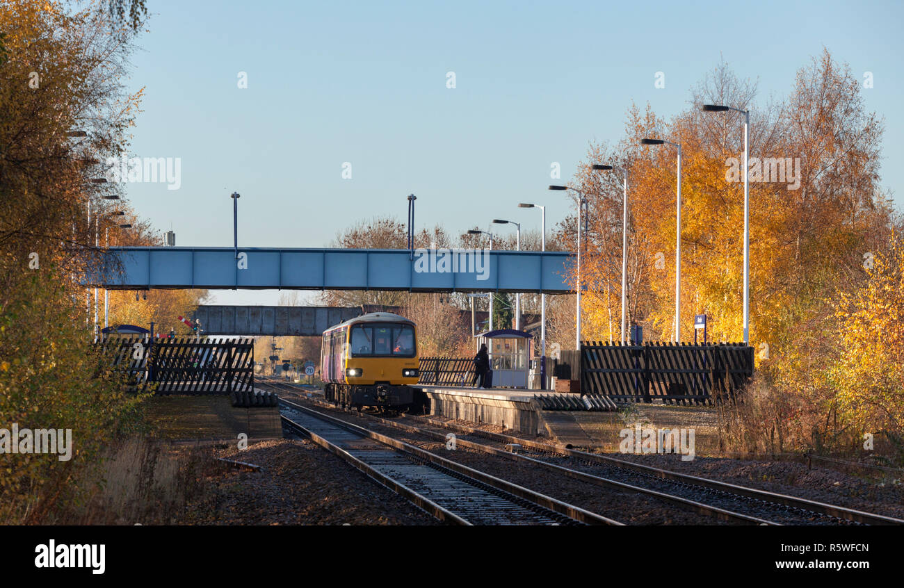 A Arriva Northern rail class 144 pacer train calls at Gilberdyke