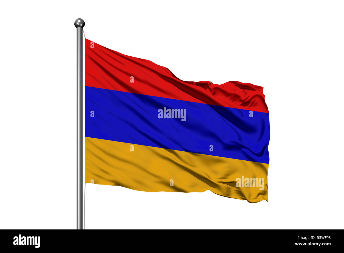Flag of Armenia waving in the wind, isolated white background. Armenian ...