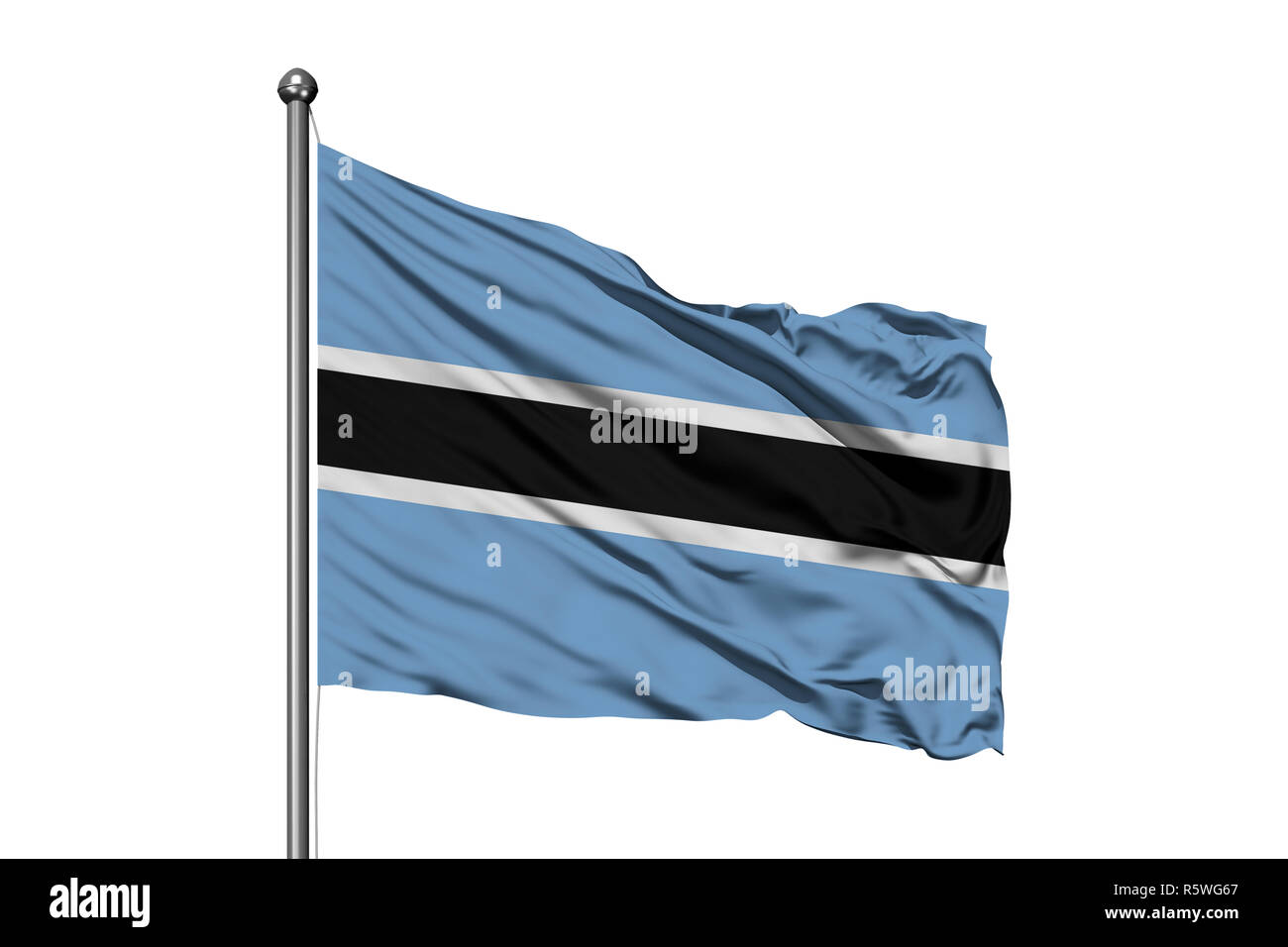 Flag of Botswana waving in the wind, isolated white background. Botswanan flag. Stock Photo