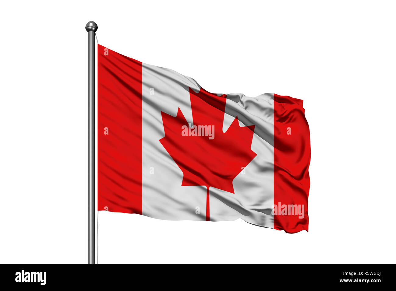 Flag of Canada waving in the wind, isolated white background. Canadian flag Stock Photo Alamy