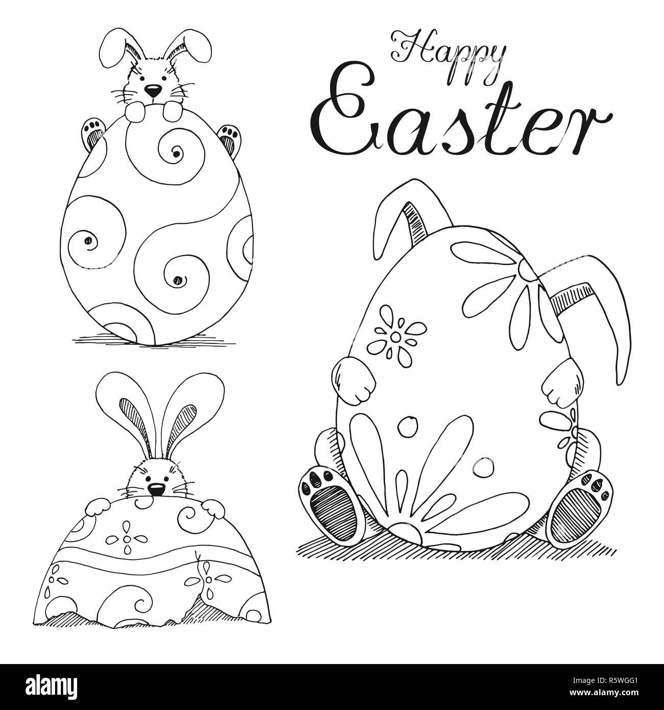 Happy easter design rabbit Black and White Stock Photos & Images - Alamy