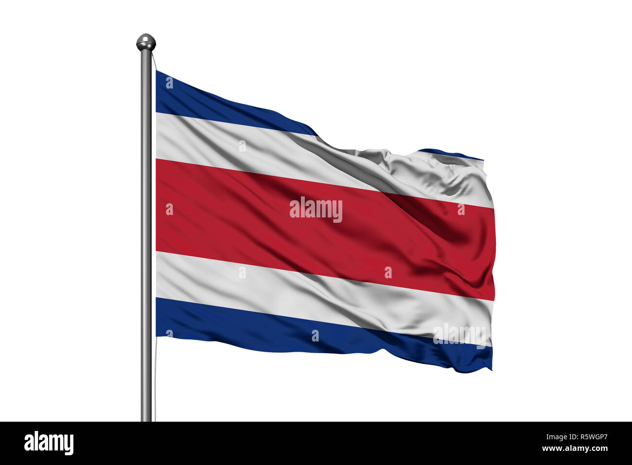 Flag of Costa Rica waving in the wind, isolated white background. Costa Rican flag Stock Photo