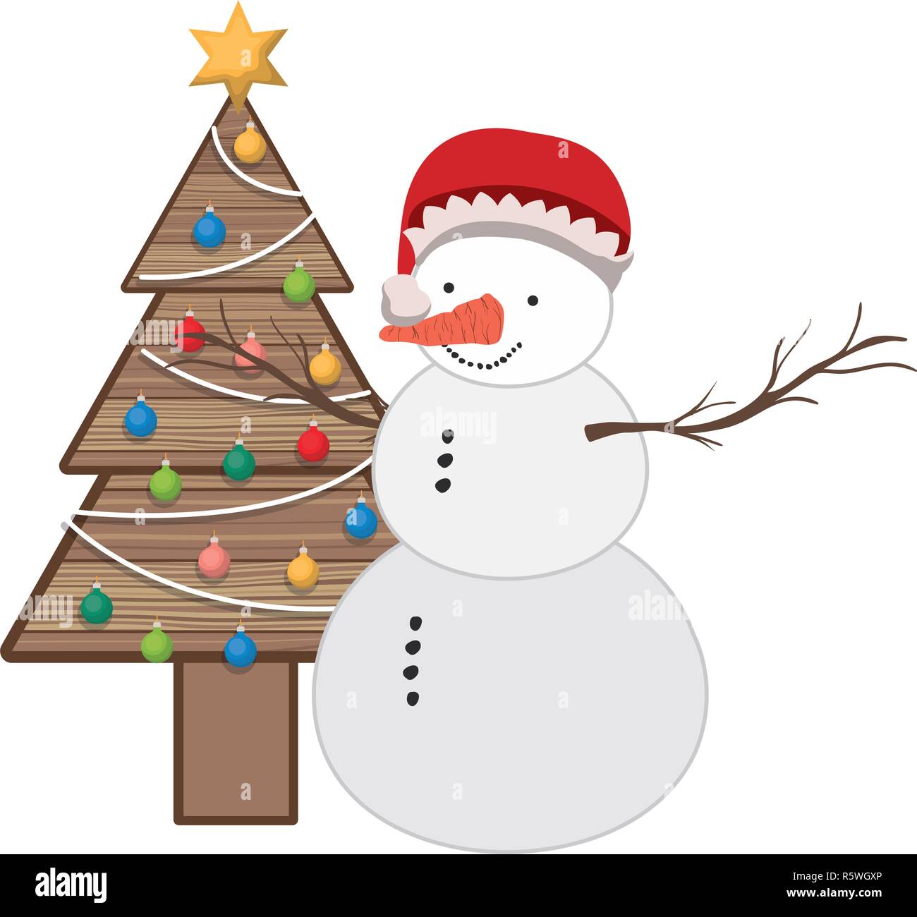 christmas tree in wood with snow man isolated icon Stock Vector Image ...
