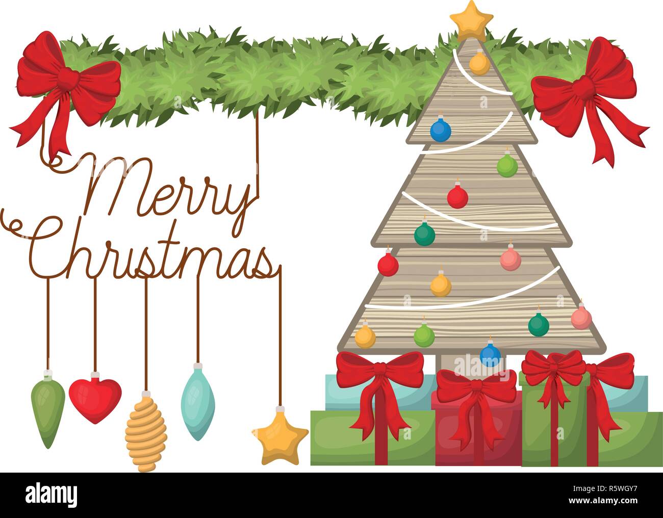 garland with christmas tree in wood isolated icon Stock Vector Image ...