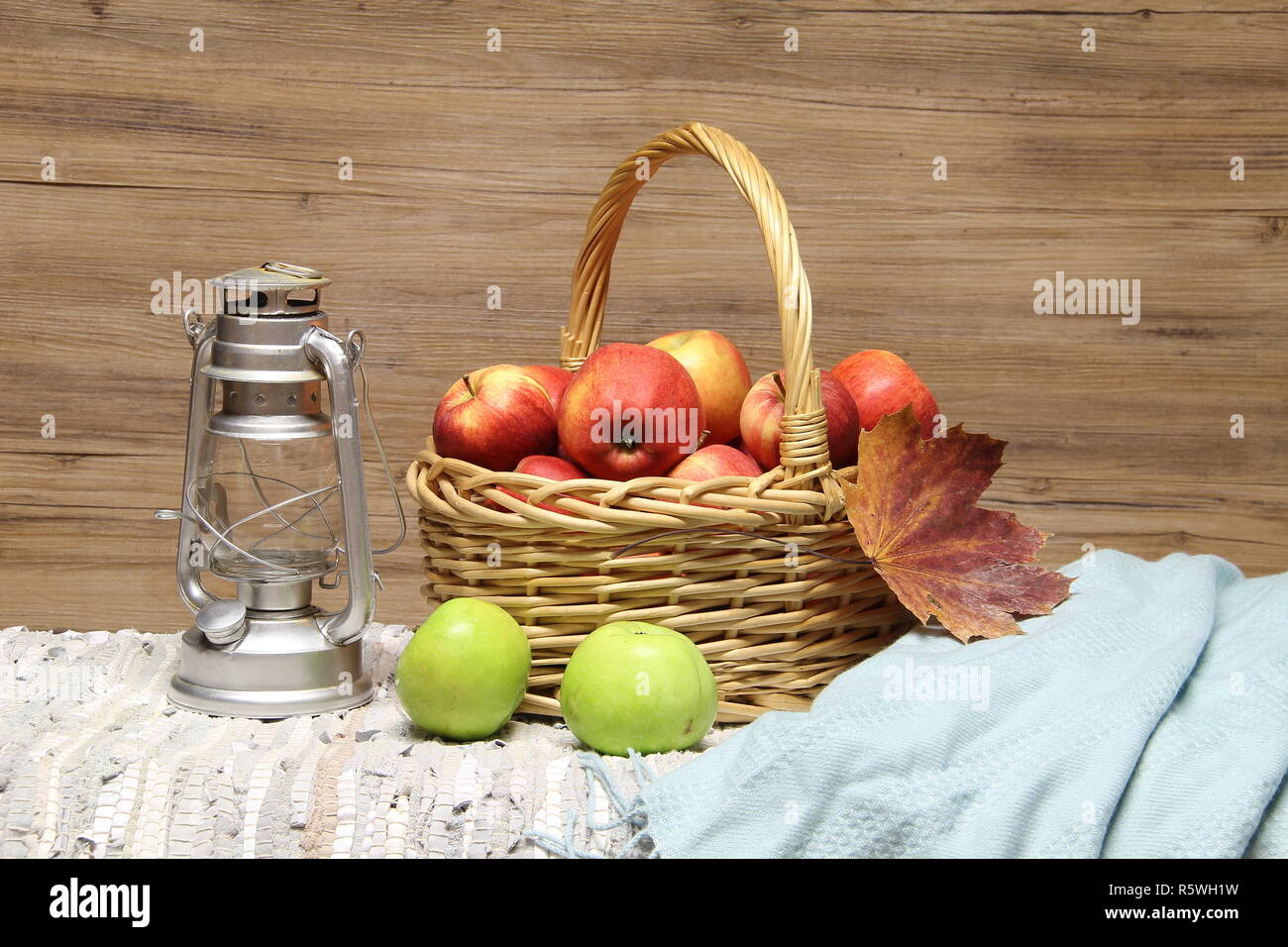 Autumn still life with beautiful ripe apples Stock Photo - Alamy