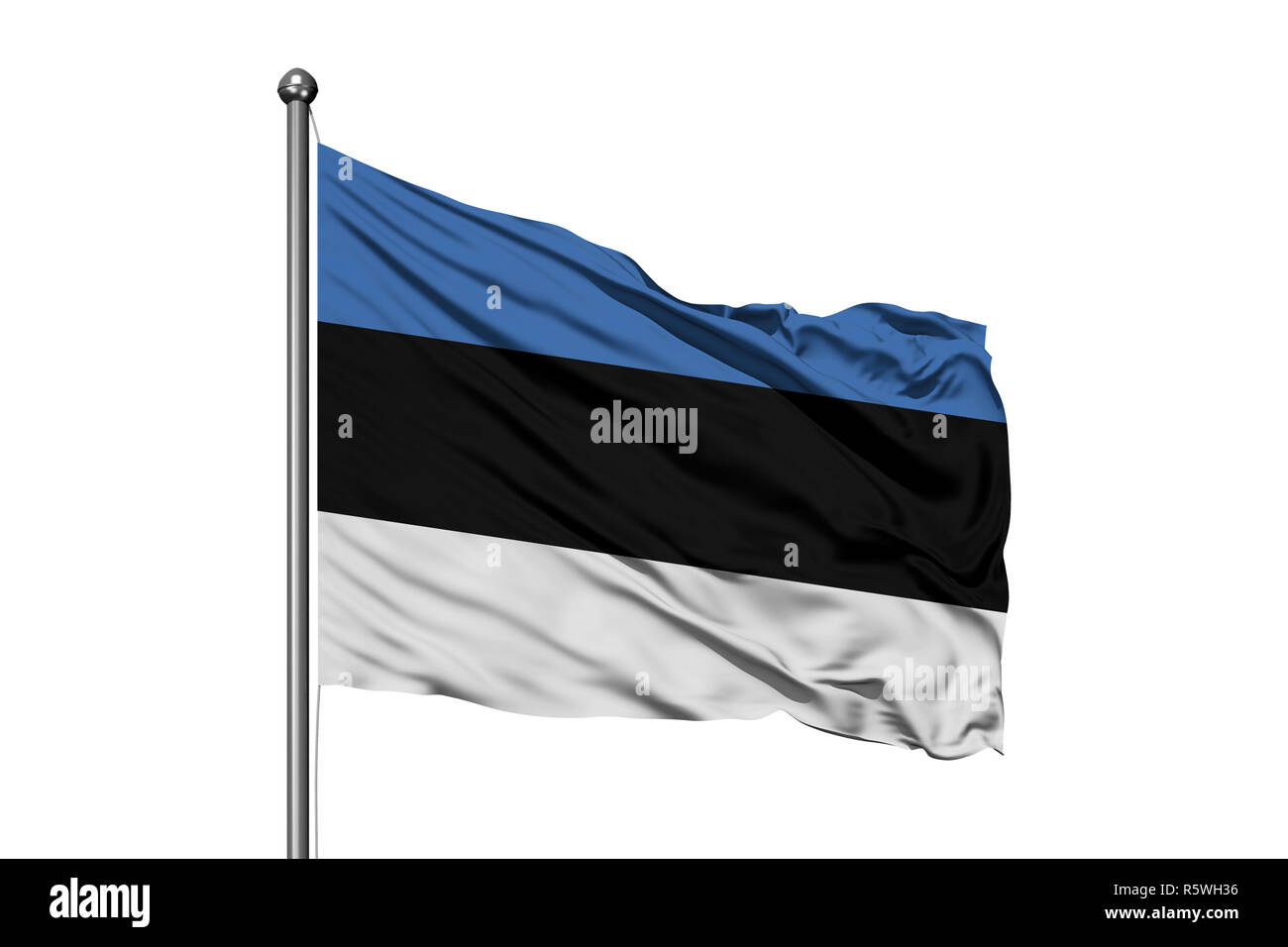 Flag of Estonia waving in the wind, isolated white background. Estonian ...