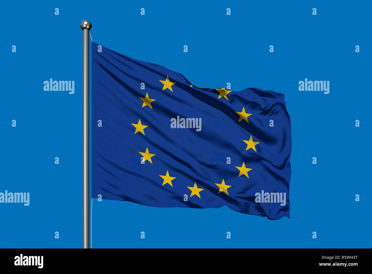 Flag of European Union waving in the wind against deep blue sky Stock ...