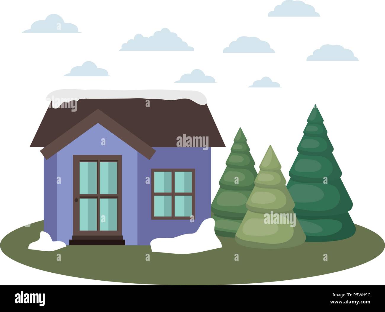 house with pine trees and snow isolated icon Stock Vector Image & Art ...