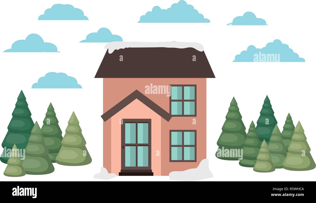 house with pine trees and snow isolated icon Stock Vector Image & Art ...