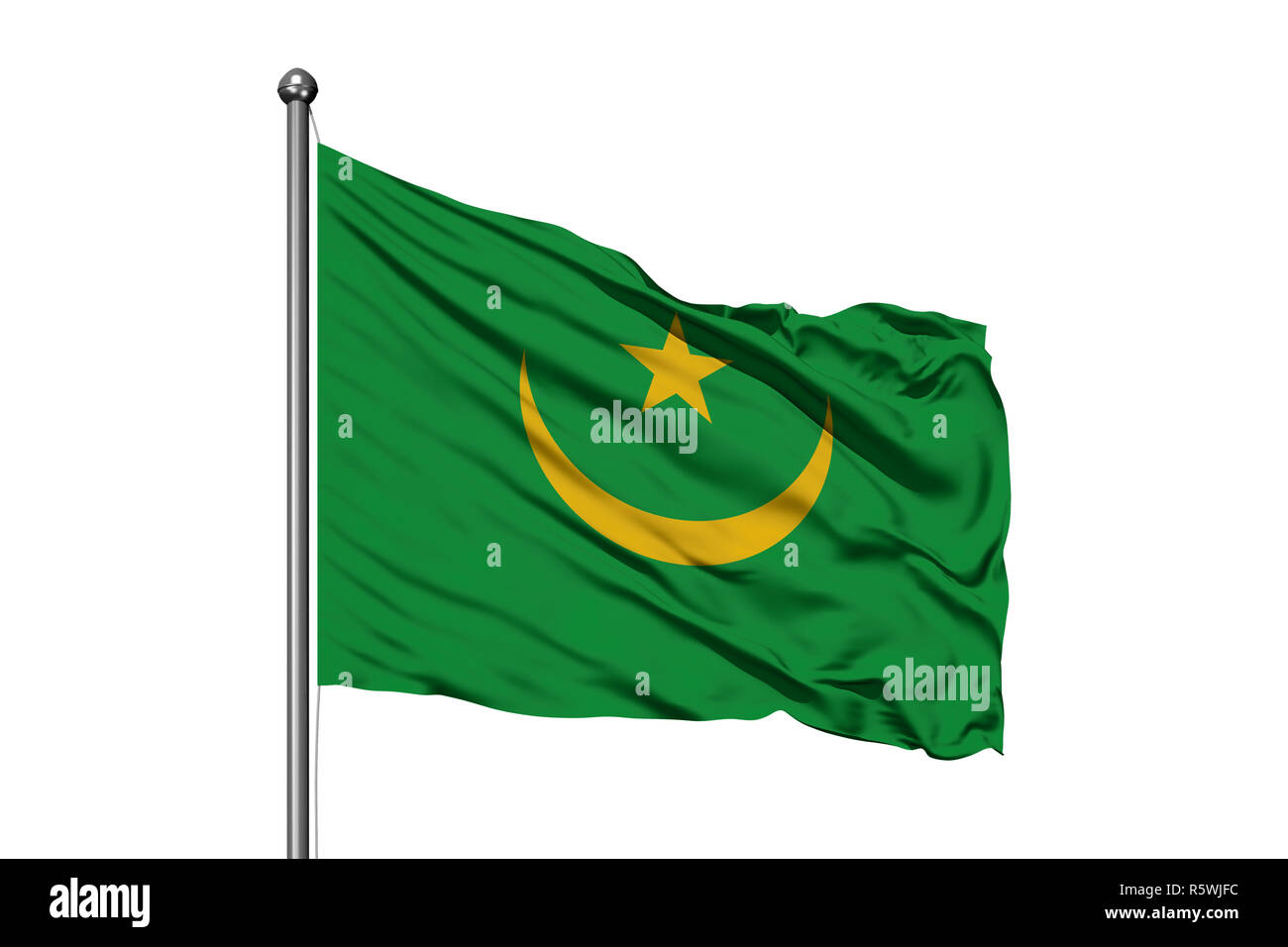 Flag of Mauritania waving in the wind, isolated white background ...