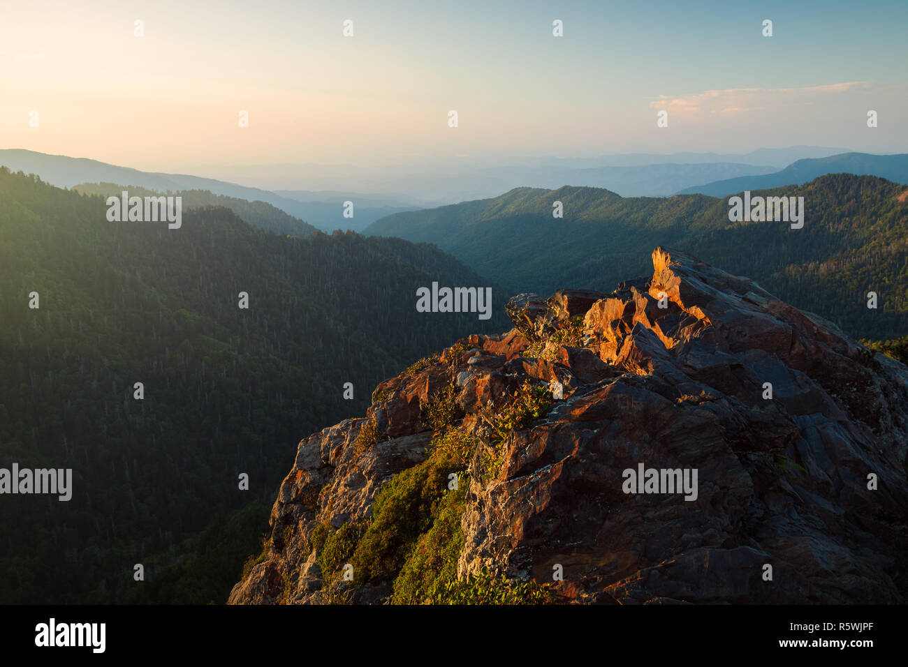 Dramatic view of Charlies Bunion and the Smoky Mountains from the