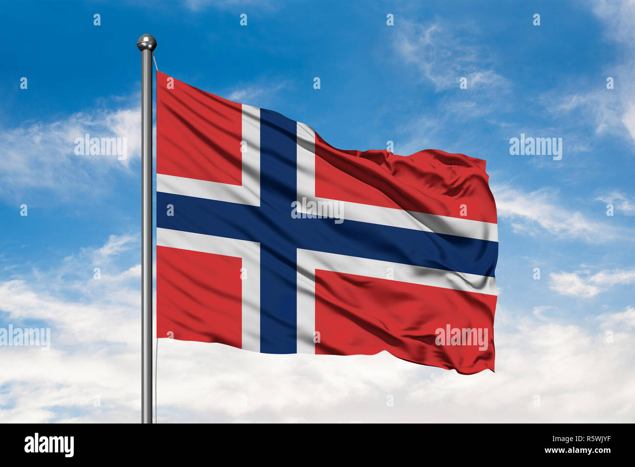 Flag Of Norway Waving In The Wind Against White Cloudy Blue Sky Norwegian Flag Stock Photo Alamy